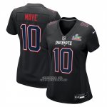 Camiseta NFL Game Mujer New England Patriots Drake Maye Super Bowl LX Patch Negro