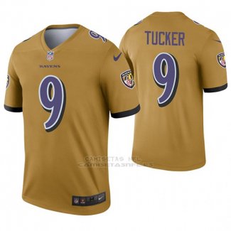 Camiseta NFL Legend Hombre Baltimore Ravens 9 Justin Tucker Inverted Oro
