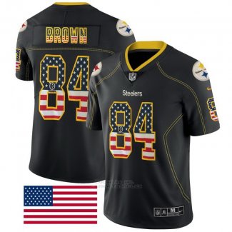 Camiseta NFL Limited Hombre Pittsburgh Steelers 84 Antonio Marron Negro Rush USA Flag