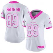 Camiseta NFL Limited Mujer Baltimore Ravens 89 Steve Smith Sr Blanco Rosa Stitched Rush Fashion