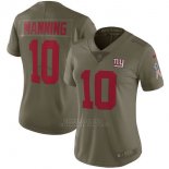 Camiseta NFL Limited Mujer New York Giants 10 Manning 2017 Salute To Service Verde