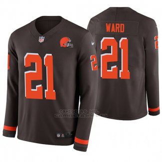 Camiseta NFL Hombre Cleveland Browns Denzel Ward Marron Therma Manga Larga