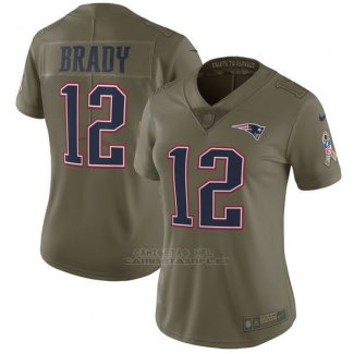 Camiseta NFL Limited Mujer New England Patriots 12 Brady 2017 Salute To Service Verde