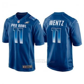 Camiseta NFL Hombre Philadelphia Eagles 11 Carson Wentz Azul NFC 2018 Pro Bowl