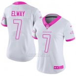 Camiseta NFL Limited Mujer Denver Broncos 7 John Elway Blanco Rosa Stitched Rush Fashion