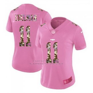 Camiseta NFL Limited Mujer New England Patriots 11 Julian Edelman Rosa 2017 Vapor Untouchable