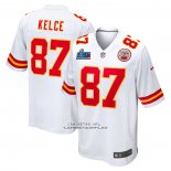 Camiseta NFL Game Kansas City Chiefs Travis Kelce Super Bowl LVII Patch Segunda Blanco