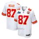 Camiseta NFL Game Kansas City Chiefs Travis Kelce Super Bowl LVII Patch Segunda Blanco