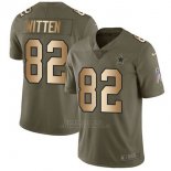 Camiseta NFL Limited Mujer Dallas Cowboys 82 Jason Witten Verde Oro Stitched 2017 Salute To Service
