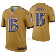 Camiseta NFL Legend Hombre Baltimore Ravens 15 Marquise Marron Inverted Oro