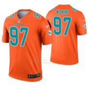 Camiseta NFL Legend Hombre Miami Dolphins 97 Christian Wilkins Inverted Naranja