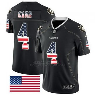 Camiseta NFL Limited Hombre Oakland Raiders 4 Derek Carr Negro Rush USA Flag