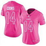 Camiseta NFL Limited Mujer New England Patriots 14 Brandin Cooks Rosa Stitched Rush Fashion