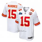 Camiseta NFL Game Kansas City Chiefs Patrick Mahomes Super Bowl LVII Patch Segunda Blanco