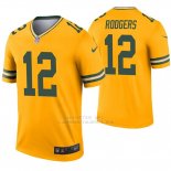 Camiseta NFL Legend Hombre Verde Bay Packers 12 Aaron Rodgers Inverted Oro