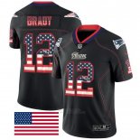 Camiseta NFL Limited Hombre New England Patriots 12 Tom Brady Negro Rush USA Flag