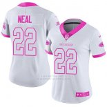 Camiseta NFL Limited Mujer Atlanta Falcons 22 Keanu Neal Blanco Rosa Stitched Rush Fashion