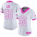 Camiseta NFL Limited Mujer Dallas Cowboys 50 Sean Lee Blanco Rosa Stitched Rush Fashion
