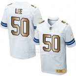 Camiseta Dallas Cowboys Lee Blanco Nike Gold Elite NFL Hombre