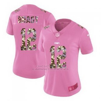 Camiseta NFL Limited Mujer New England Patriots 12 Tom Brady Rosa 2017 Vapor Untouchable