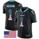 Camiseta NFL Limited Hombre Carolina Panthers 1 Cam Newton Negro Rush USA Flag