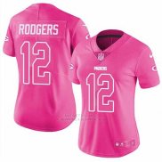 Camiseta NFL Limited Mujer 12 Rodgers Green Bay Packers Rosa