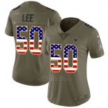 Camiseta NFL Limited Mujer Dallas Cowboys 50 Sean Lee Verde USA Flag Stitched 2017 Salute To Service