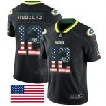 Camiseta NFL Limited Hombre Green Bay Packers 12 Aaron Rodgers Negro Rush USA Flag