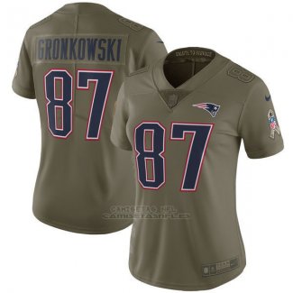 Camiseta NFL Limited Mujer New England Patriots 87 Gronkowski 2017 Salute To Service Verde