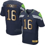 Camiseta Seattle Seahawks Lockett Profundo Azul Nike Gold Elite NFL Hombre
