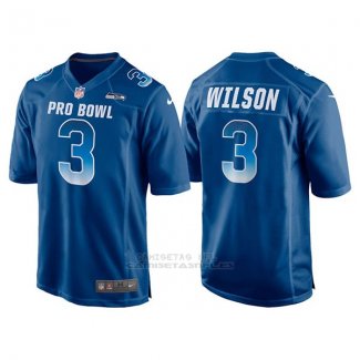Camiseta NFL Hombre Seattle Seahawks 3 Russell Wilson Azul NFC 2018 Pro Bowl