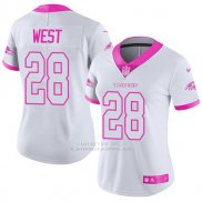 Camiseta NFL Limited Mujer Baltimore Ravens 28 Terrance West Blanco Rosa Stitched Rush Fashion