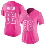 Camiseta NFL Limited Mujer Dallas Cowboys 82 Jason Witten Rosa Stitched Rush Fashion