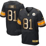 Camiseta Pittsburgh Steelers James Negro Nike Gold Elite NFL Hombre
