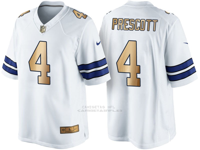 Camiseta Dallas Cowboys Prescott Blanco Nike Gold Game NFL ...