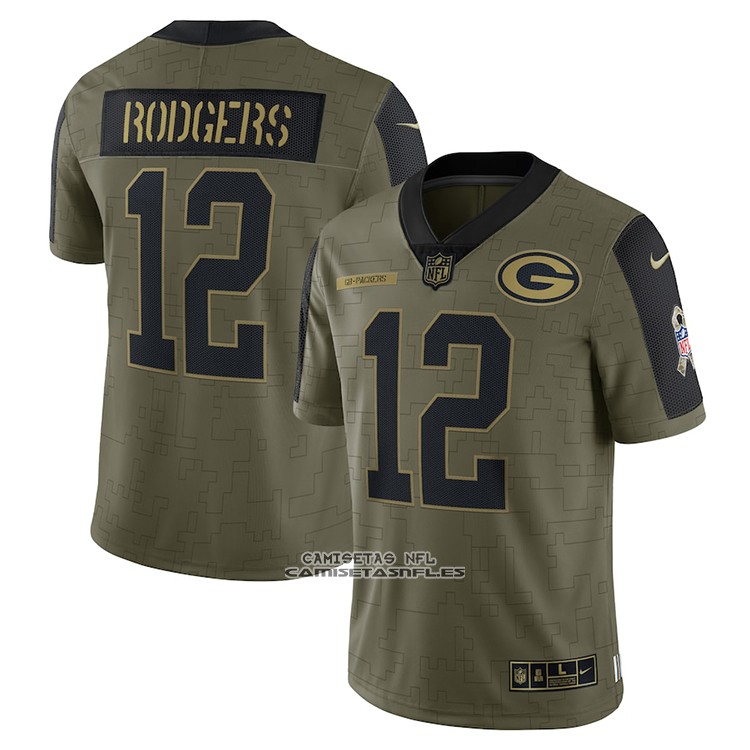 pantalones Abuelo horno Camiseta NFL Limited Green Bay Packers Aaron Rodgers 2021 Salute To Service  Verde Replicas - camisetasnfl.es